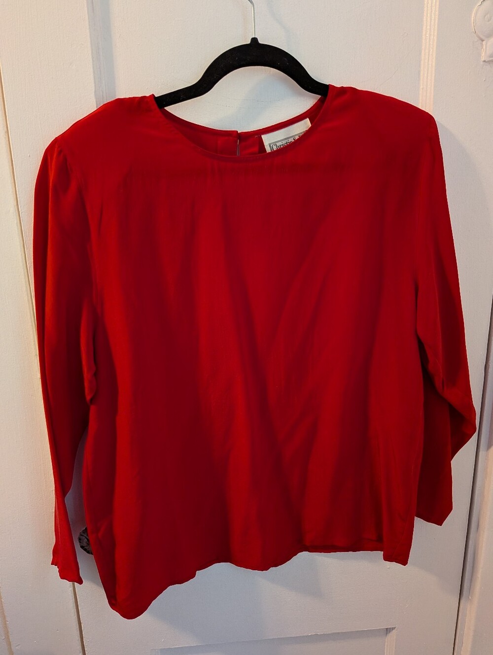 Vintage Christie & Jill Red Silk Long Sleeve Blouse Classic Crewneck - Size 14